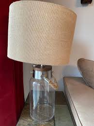 Fillable clear glass table lamp with white linen shade. White River Fillable Glass Table Lamp Cabela S