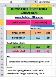 Dari hasil pengukuran diperoleh data tinggi badan. Rumus Excel Hitung Berat Badan Ideal Belajar Office