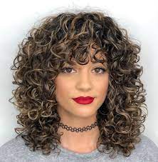 Medium Curly Hair With Curly Bangs Medium Curly Hair Styles Mid Length Curly Hairstyles Curly Hair Styles Naturally