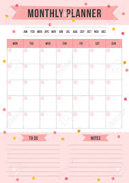 The planner features each month of the year on a separate sheet with a horizontal layout. Monthly Planner Page With Place For Notes Vector Cute Template Royalty Free Cliparts Vectors And Stock Illustration Image 120799581
