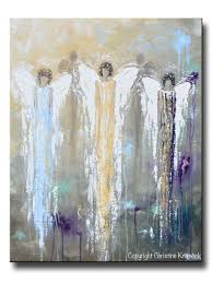 Original Abstract Angel Painting White Blue Gold 3 Guardian Angels Art Textured Spiritual Wall Art Giclee Print Abstract Angel Painting Canvas Art Prints