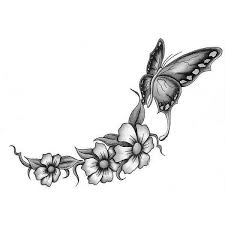 Black And White Butterfly And Flowers Tattoo Design Butterfly Tattoo Designs Feather Tattoo Colour Flower Tattoo Designs