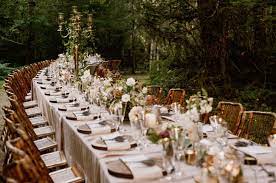 The Family Style Dinner Table In The Woods That You Have To See To Believe Family Style Dinner Long Table Wedding Wedding In The Woods