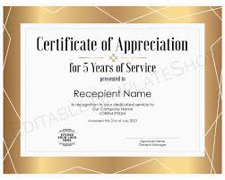 Each appreciation certificate template looks professional and is designed to stand out, making your employee feel great when you are presenting it to them. 5 Years Of Service Editable Certificate Of Appreciation Etsy In 2021 Certificate Of Appreciation Editable Certificates Appreciation