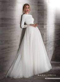 New Simple Crepe Tulle Modest Wedding Dresses With 3 4 Sleeves Boat Neck Covered Back Country Western Sleeved Bridal Gowns Aliexpress Mobile Wedding Dresses Modest Wedding Dresses Modest Wedding Gowns