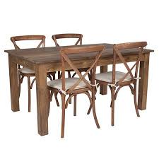 Flash Furniture 60 X 38 Antique Rustic Farm Table Set With 4 Cross Back Chairs And Cushions Walmart Com Rustic Farm Table Crossback Chairs Solid Wood Dining Set