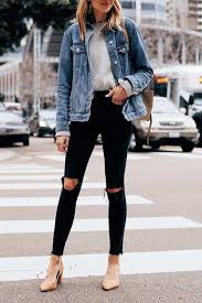 Womens Black And Blue Denim Jacket Get This Outfit At The Lowest Budget Light Blue Jeans Jacket Light Wash Distressed Denim Jacket P Black Ripped Skinny Jeans Denim Jacket Outfit Slim Mom Jeans