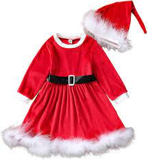 Buy Baby Girl Christmas Dress Red Long Sleeve Fleece Crewneck Santa Claus Customes Cosplay Dresses Thick Warm Xmas Clothes Online In Usa B09dd2smks