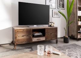 Tv Board Mango 150x40x60 Braun Lackiert Heavy Industry 219 Tv Mobel Rollen Tv Mobel Rustikales Design
