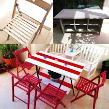 Ikea Hack Took Some Old Terje Chairs And Leksvik Coffee Table To Convert Into A Brightly Coloured Outdo Small Balcony Design Outdoor Furniture Sets Ikea Chair