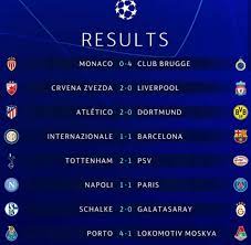 Tuesdays Uefachampionsleague Results Dortmund Brugge Liverpool