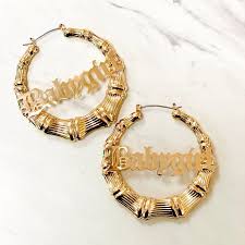 Babygirl Bamboo Hoop Earrings Gold Dipped Etsy Bamboo Hoop Earrings Hoops Earrings Outfit Bamboo Earrings