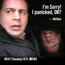 The Boys Are In Distress After Being Chased By The Dobermans And Probie Mcgee Locks Tony As He Panicked Ncis Ncis Funny Ncis Cast