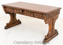 Antique Carved Oak Library Table Baroque Writing Table Desk Library Table Writing Table Desk Table