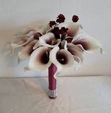 Ansofi wedding bridal bouquet, wedding bride bouquet, wedding holding bouquet with artificial roses lace long ribbon, perfect for wedding. Burgundy Eggplant Ivory Calla Lily Bridal Wedding Bouquet Amp Boutonniere Buy Online In Angola At Angola Desertcart Com Productid 36431556