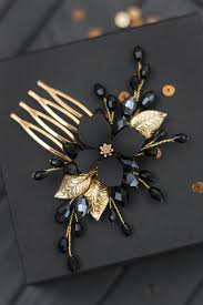Black And Gold Hair Piece Black Gold Hair Comb Gold Floral Hair Pieces Total All Black Etsy Bead Hair Accessories Floral Hair Pieces Gold Hair Comb