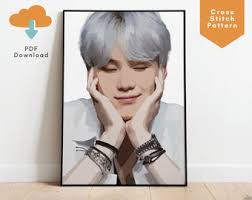 BTS Suga Cross Stitch Pattern, Min Yoongi, Suga Merch, BTS Army Gift Ideas,  BTS Cross Stitch