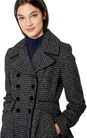 Top trends · up to 70% off · 100+ boutiques Guess Women S Fashion Plaid Fit And Flare Double Breasted Wool Coat Blend Black Grey X Large Amazon Co Uk Clothing