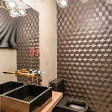 Quando O Espelho Multiplica O Efeito Do Revestimento 3d A Parede Incrivel Do Lavabo Fo Decortiles Decoracao Banheiro Moderno Design De Interiores De Banheiro