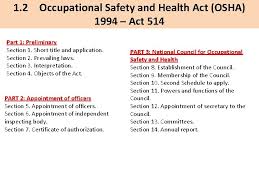 Occupational safety and health act (osha) 1994 1. Occupational Safety And Health Bwu 10302 Chapter 1