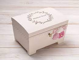 Amazon Com Girls Jewelry Box Baby Memory Box With Key Custom Keepsake Jewelry Box New Baby Girl Monogrammed Treasure Chest Baptism Gift For Girl Handmade Products