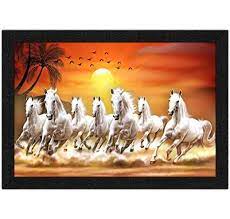 Art Factory Vaastu Seven Horse Canvas Painting With Frame Copyright Protected Amazon In Home Kitchen In 2020 Sunrise Painting White Horse Painting Painting