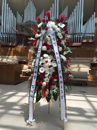 Printed ribbon for funeral flowers. Korean Funeral Spray In La Mirada Ca La Mirada Garden Florist