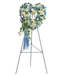 Flower stands are customarily sent to the wake or funeral. Blue And White Heart Standing Funeral Pc In La Mirada Ca Funeral Flowers For Less