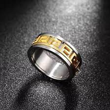 Titanium Gold Colored Rotation Greek Key Ring Silver Ring Designs Mens Silver Rings Silver Engagement Rings