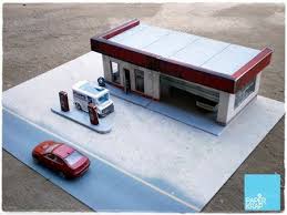 Abandoned Gas Station Papercraft Paperkraft Net Free Papercraft Paper Model Papertoy Paper Crafts Gas Station Paper Models