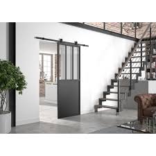 Double porte coulisante rails caché. Optimum Kit Porte Coulissante Atelier Noir Rail Apparent Cache Rail 204 X 83 Cm Verre Transparent Cdiscount Bricolage