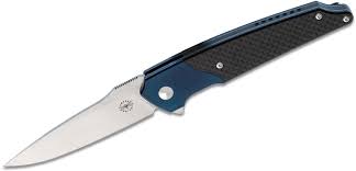 Amare Knives Pocket Peak Flipper Knife 3 5 Sandvik 14c28n Satin Drop Point Blade Carbon Fiber Handles W Blue Anodized Stainless Steel Bolsters Knifecenter 201801
