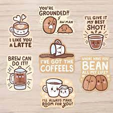 Coffee Puns Vinyl Stickers From Mis0happy Coffee Puns Coffee Doodle Coffee Stickers