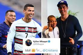 Tons of awesome cristiano ronaldo juventus wallpapers to download for free. Cristiano Ronaldo In Touching Moment With Kylian Mbappe As Frenchman Calls Portugal Icon Goat And Idol Ahead Of Messi