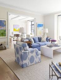 Blue Sofa And Ikat Chair Blue And White Living Room Blue And White Living Room Living Room Inspiration Living Room Chairs