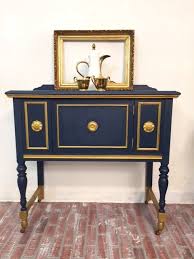 Painted Furniture Buffet Table Sideboard Blue And Gold Painted Side Server Shabby Chic Small B Vintage Buffet Small Buffet Table Chalk Paint Buffet Table