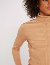 Robe torsadé noir sans manches. Pull Manches Longues Col Roule Camel Femme Morgan