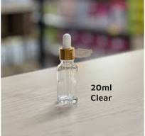 Glass Dropper Bottle | Gold Cap | 20ml (Clear)