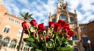 Bouquet of roses on sant jordi day. Saint George S Day 2016 Sant Pau Recinte Modernista