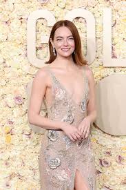 Emma Stone Wears Nude Floral Dress at the 2024 Golden Globes