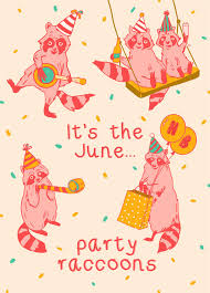 This postcard is made from one of my illustration. June Party Raccoons