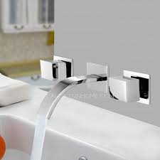 Blend of old world and contemporary design. Modern Three Hole Wall Mount Waterfall Bathroom Sink Faucet