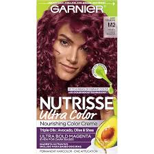 The conditioning permanent hair color with triple fruit oils delivers long lasting hair color and gray hair coverage. Nutrisse Ultra Color Ultra Bold Magenta Hair Color Garnier