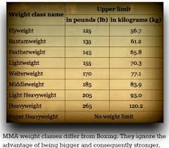 Chart Showing The Different Mma Weight Classes