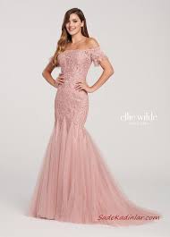 2019 Ellie Wilde Uzun Abiye Modelleri Pudra Straplez Dusuk Kol Kisa Kollu Tul Etekli 2020 The Dress Balo Elbiseleri Ve Aksamustu Giysileri