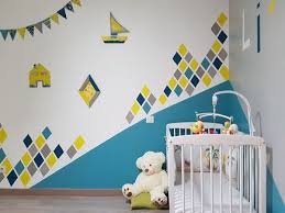 Decoration Chambre Bebe Garcon Motifs Graphiques Couleurs Bleu Atoll Jaune Anis Blanc Et Gri Decoration Chambre Bebe Deco Chambre Bebe Deco Chambre Bebe Garcon