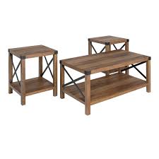 Great savings & free delivery / collection on many items. Walker Edison 3 Piece Rustic Wood And Metal Coffee Table Set In Rustic Oak Walmart Com Walmart Com