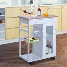 Homcom 34 In Rolling Kitchen Trolley Serving Cart With Glass Door Cabinet White Glass Cabinet Doors Kitchen Cabinet Doors Kitchen Roll