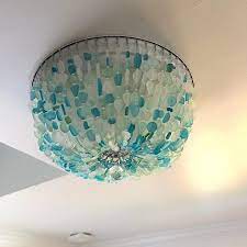 Sea Glass Lighting Fixture Chandelier Beach Cottage Chic Coastal Decor Lighting Fixture Beach Glass Lighting Fixture Tole Sea Glass Chandelier Glass Ceiling Lights Chandelier Lighting Fixtures