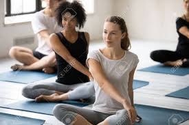Check spelling or type a new query. Group Of Multi Ethnic People Do Easy Pose With Twist Or Parivrtta Sukhasana During Morning Yoga Routine Focus On Caucasian Girl In Grey Color Sportswear Exercise Increase Flexibility Wellness Concept Stock Photo